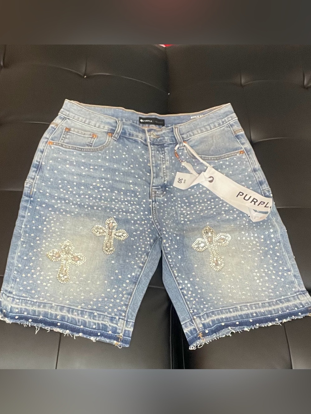 & Other Stories Light Blue Crystal-Embellished Denim Shorts